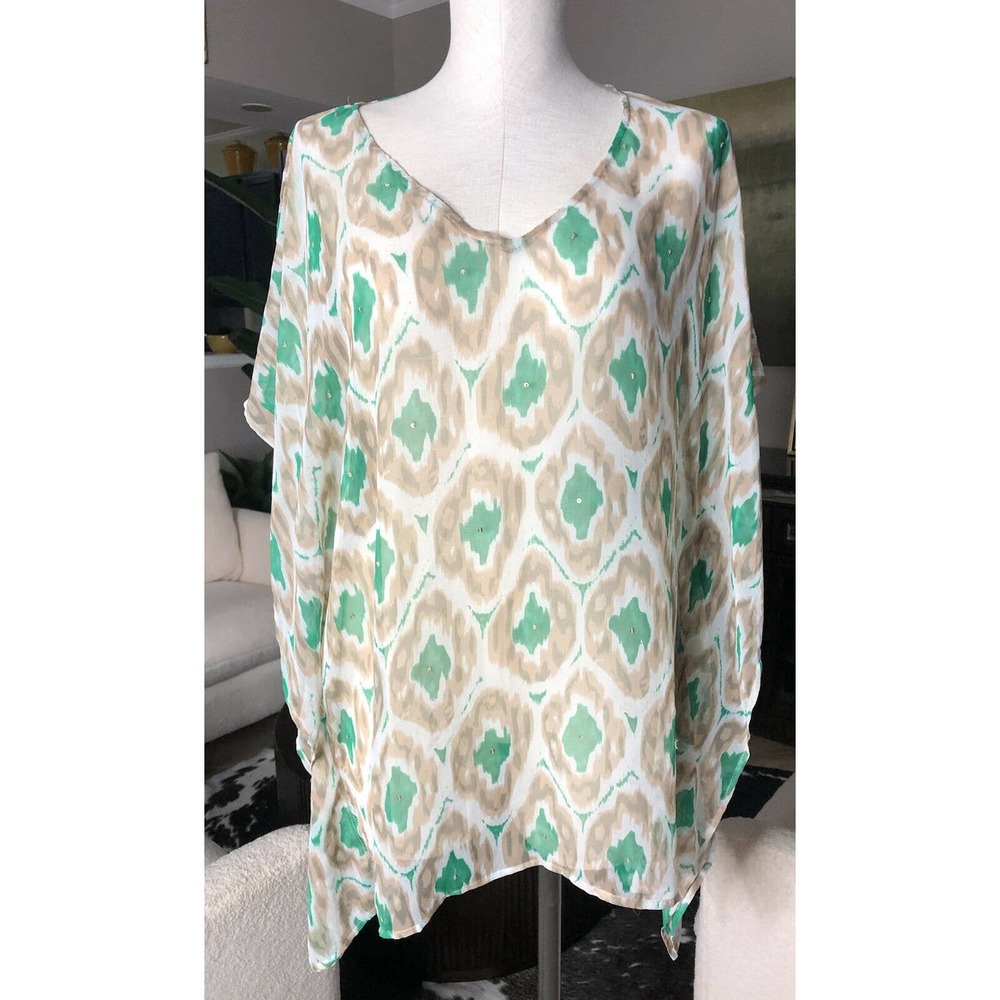 Chicos Printed Chiffon Semi Sheer Kimono Tunic Top